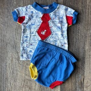 Vintage Buster Brown Baby Outfit Dinosaur Tie Shirt Bloomer Set 3–6M USA